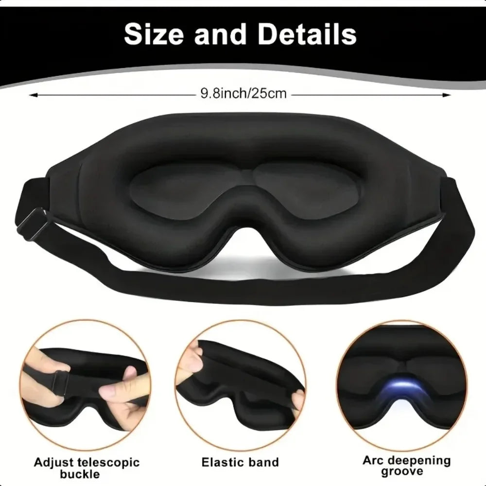 1-piece 3D stereoscopic eye mask with shading and sleep design, breathable and soft fabric, adjustable straps