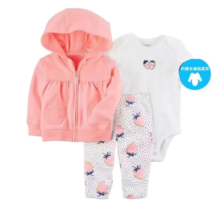 3-piece Suit Summer Baby Clothes Sets Baby Short Sleeve Shorts Cover Clothes Cute Girls Bebe Children Cotton 100% Clothing 6-24M