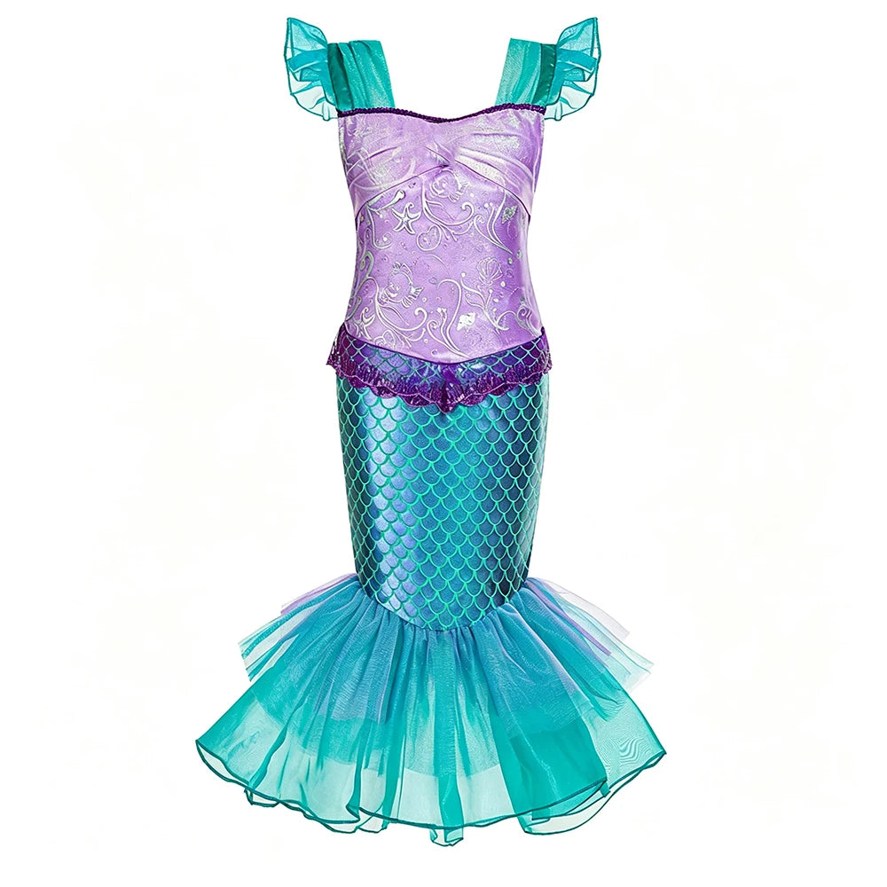 Fishtail Dress Girl Summer Dresses Ocean Themed Costume Kids Clothes Girls Cosplay Carnival Party Halloween Costumes 4 5 6 years