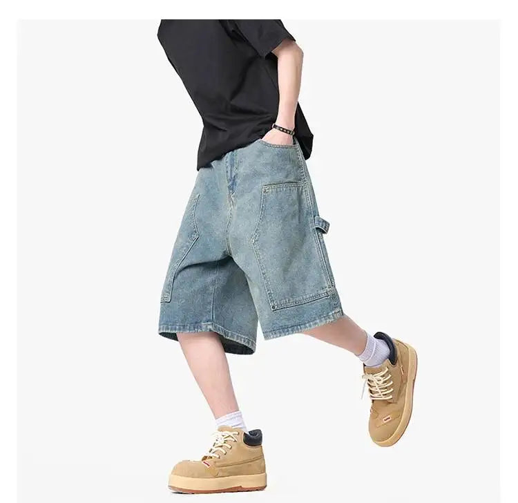 IEFB Workwear Men's Denim Shorts Multi Pocket Wide Leg Baggy Fit Casual Summer Streetwear Casual Cargo Jeans 9X2957