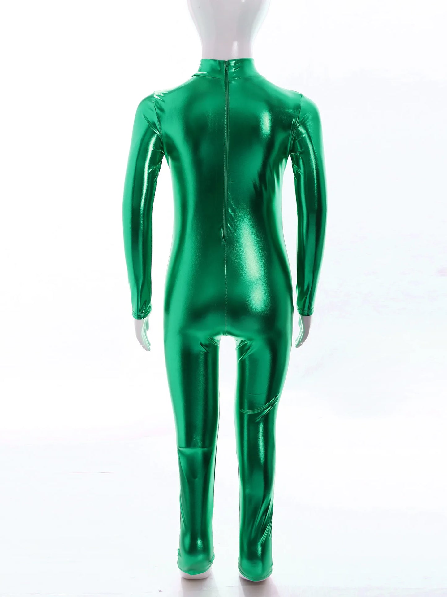 Kids Boys Girls Dance Metallic Jumpsuit Children's Gymnastics Bodysuit Performance Costume Long Sleeve Full Length Leotard