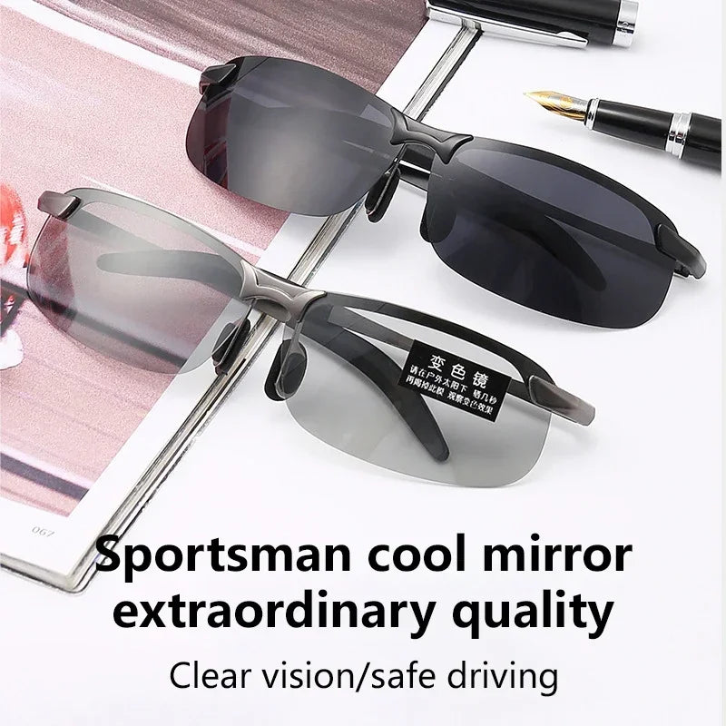 Men Photochromic Polarized Sunglasses Day Night Dual Use Color Changing Driving Fishing  Anti Glare UV Night Vision Glasses 1PC