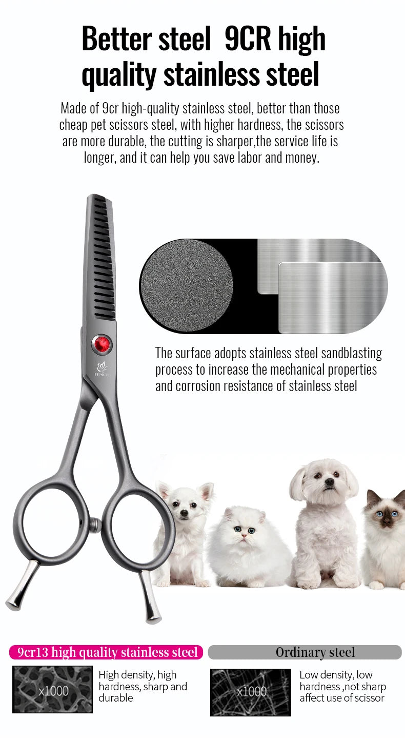 Fenice 4.5 Safety Round Tip Pet Dog Cat Grooming Cutting Scissors Dogs Hair Cutting Shear for Eyes/Face/Foot/Nose