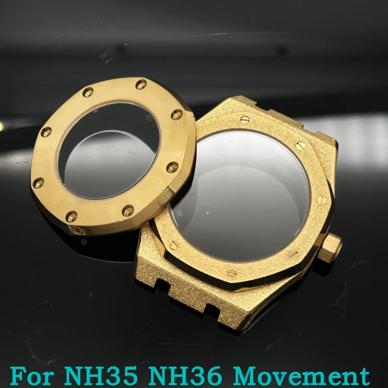 41mm Gold Black Matte Star Sand Steel Case Strap with 31.8mm Watch Dial for Oak NH35 NH36 NH70 Automatic Movement Watch Hands