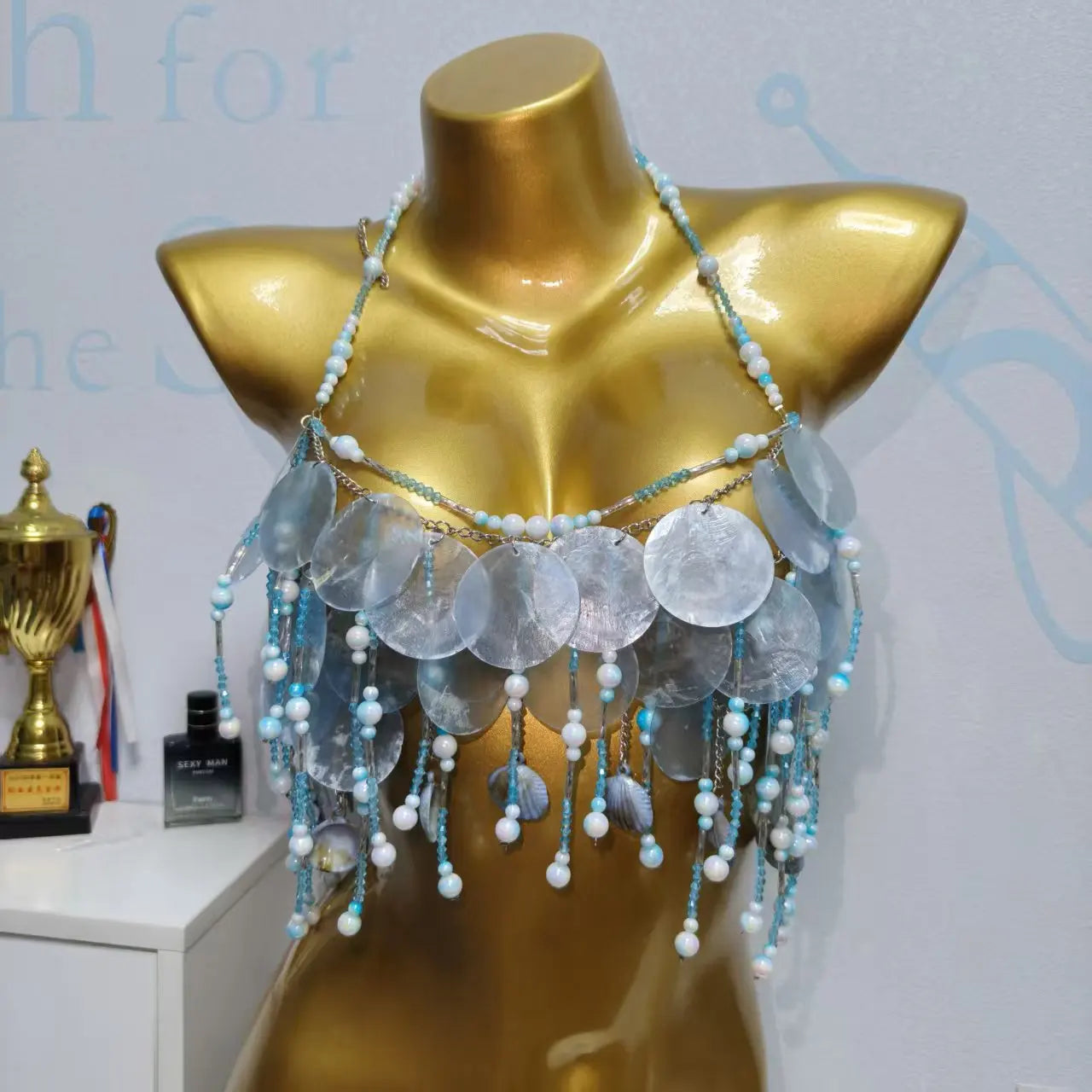 Handmade Sparkly Bohemian Mermaid Shell Beaded Halter Top Women Summer Beach Party Vacation Rave Outfit Sequins Beaded Bra Tops