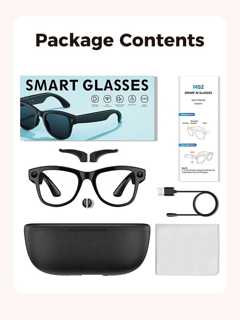 2026New 8MP 4K HD Camera AI Glasses Men 3600mAh Power Bank 32G Memory 160+ Translation Glasses Waterproof Smart Sunglasses Women