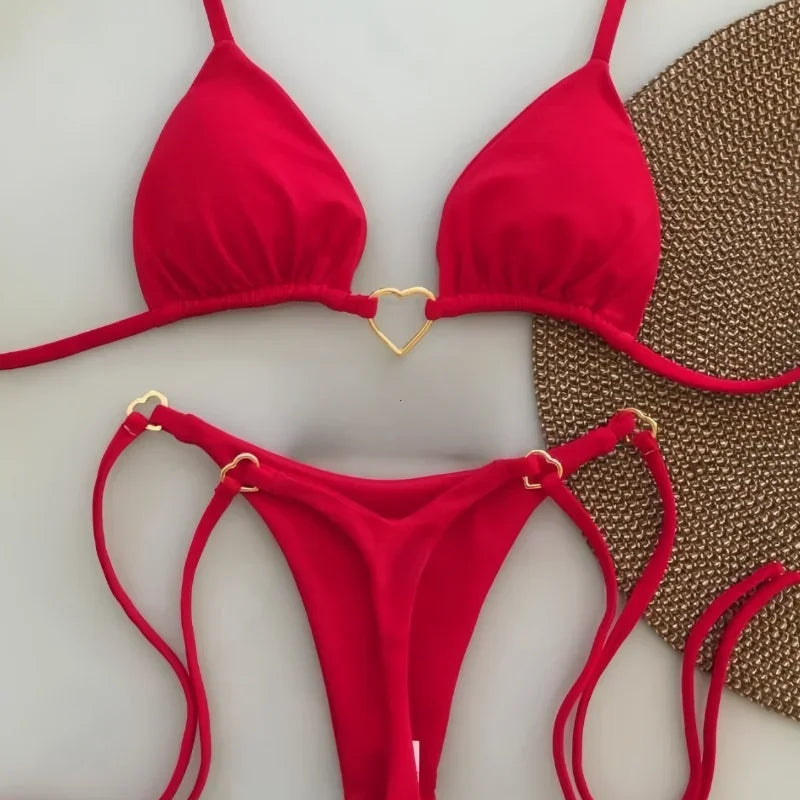 Sexy Halter Solid Color Bikini Set Women's Swimsuit Two-piece Triangle Thong Swimwear Bathing Suit Brazilian Biquinis