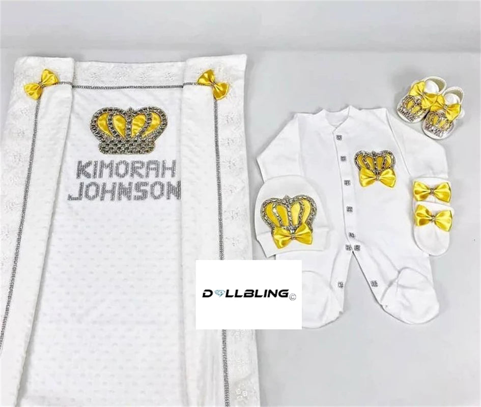 5pcs Baby Girl Outfits Set Welcome Home Hosptial Infant Receiving Blanket Pillow Bed Hat Mittens Romper Set