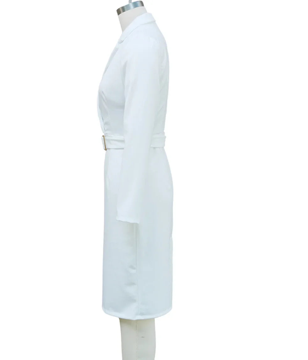 Elegant Office Dress High Waist Suit Collar Belted Style Autumn New Arrival Women's Fashionable Gown by None( AE Stock)