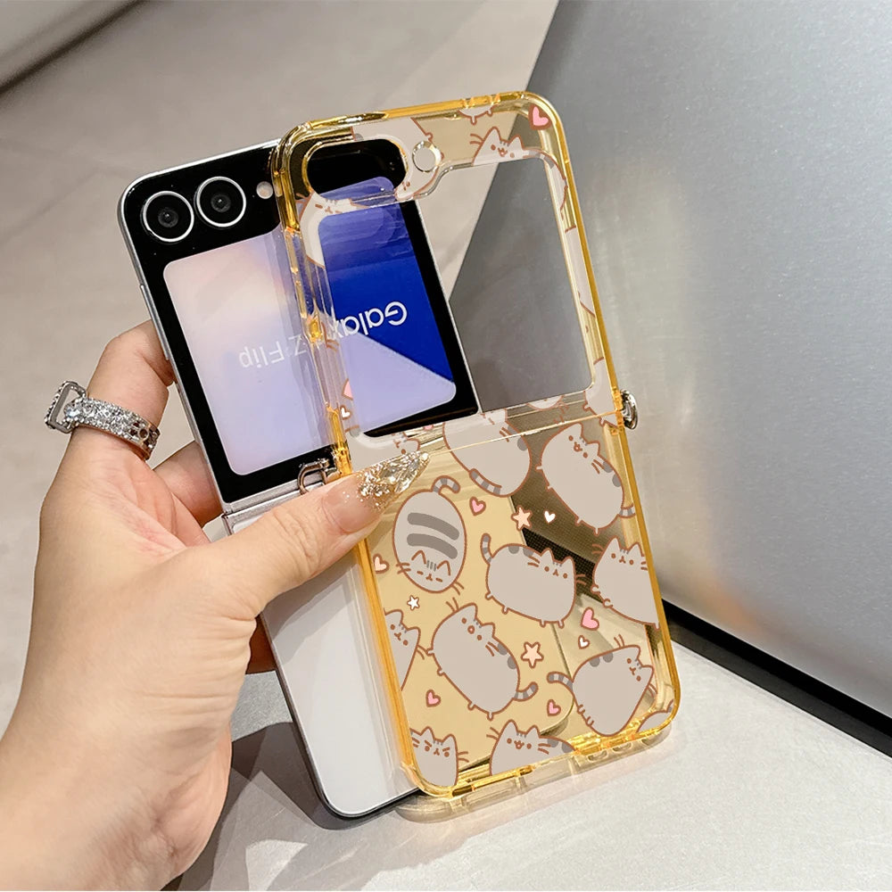 Cute Cartoon Funny Donuts P-Pusheens Cat Phone Case for Motorola Moto Razr 40 50 60 Ultra 5G Semi-transparent Foldable TPU Cover