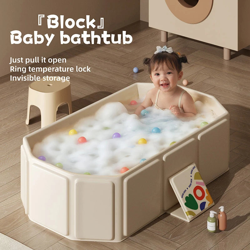 1pc Kids portable thick folding bathtub, Can be used  sitting or lying, for 0-8 years old children newborns suitable for travel