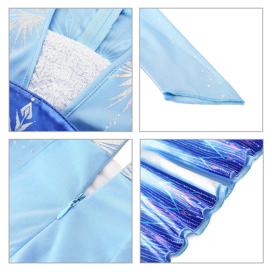 Halloween Birthday Carnival Princess Costume Dress Elsa Anna Snow White Aurora Moana Rapunzel Mermaid Belle for Girls 2-8Y