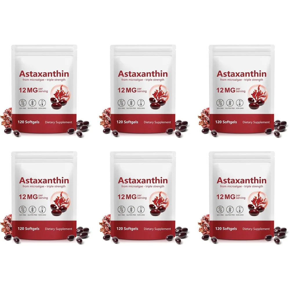 Astaxanthin Softgels 12 Mg From Microalgae Triple Strength, Antioxidant Support for Skin Aging, Eye Health, 120 Softgels