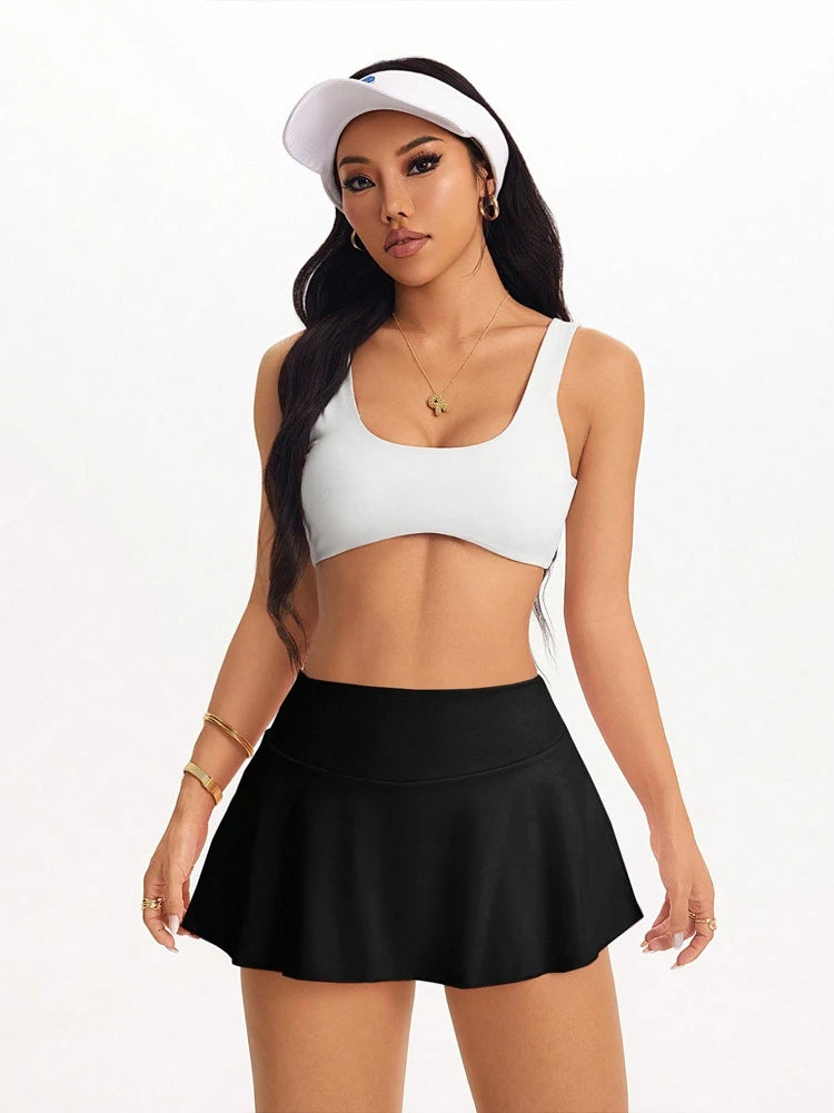 Women's Seamless High Waisted Tennis Style Pleated Skirts With Inner Pocket Breathable Quick Drying Sports Yoga Golf Skirt Short
