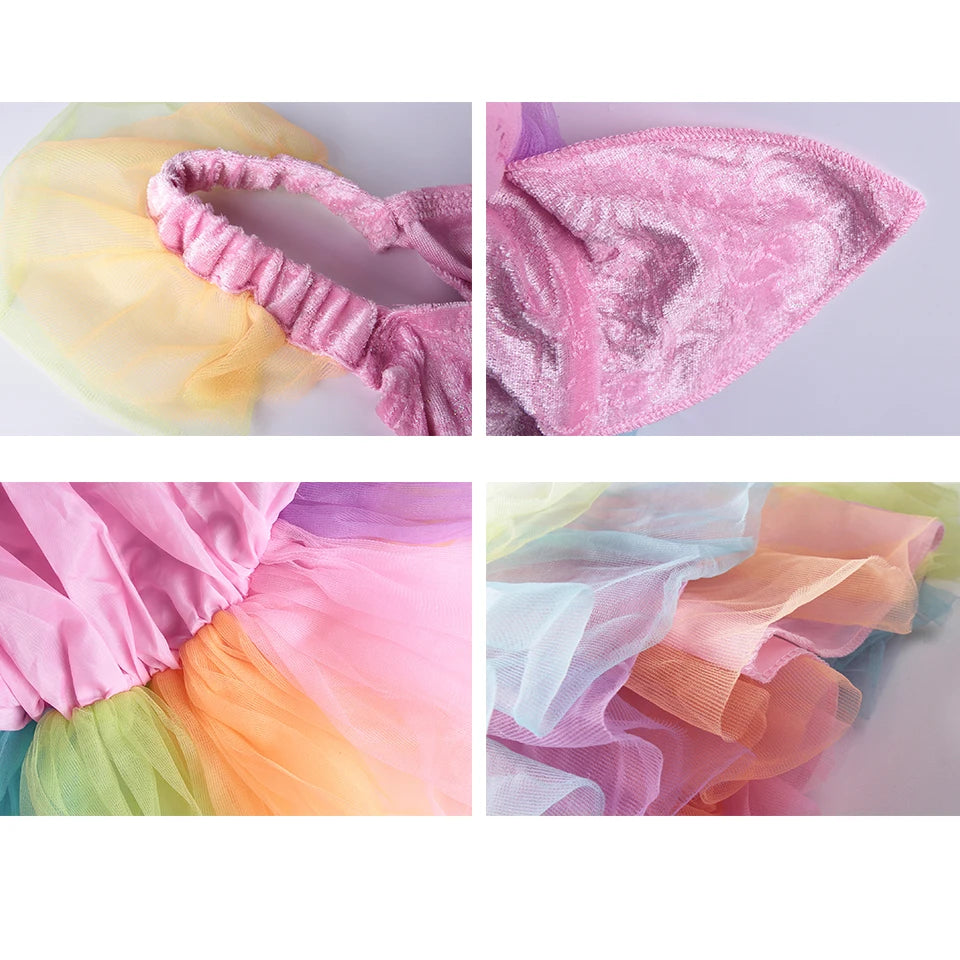 Cheap Top Quality Summer Fancy Baby Girl Fairy Rainbow Tutu Dress Halloween Cosplay Elf Princess Carnival Infant Party Ball Gown