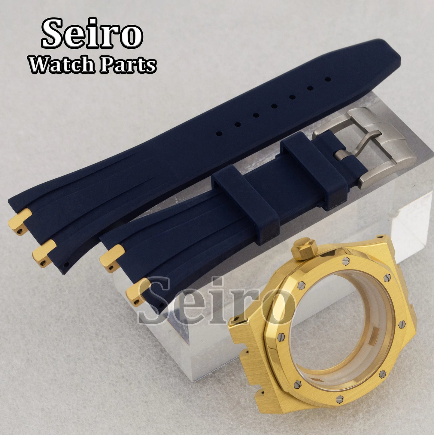 42mm Octagon Watch Case Rubber Strap Sapphire Crystal 10bar for 31.8mm Dial Royal Oak NH35 NH36 Movement Watch Modified Parts