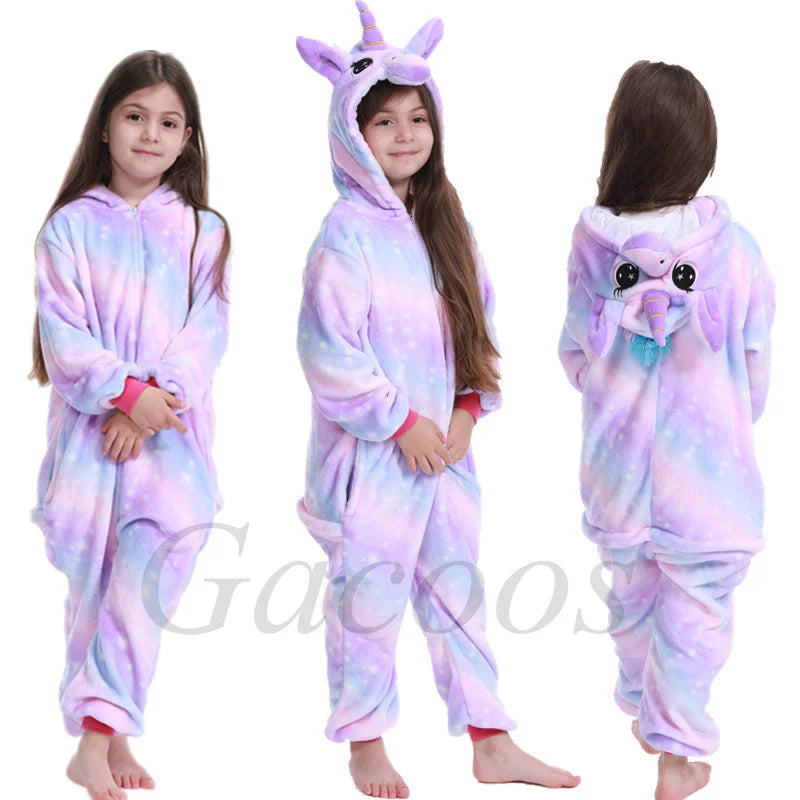 2024 Kigurumi Cat Onesie Kids Unicorn Pajamas For Children Animal Cartoon Blanket Sleepers Baby Costume Winter Boy Girl Jumspuit