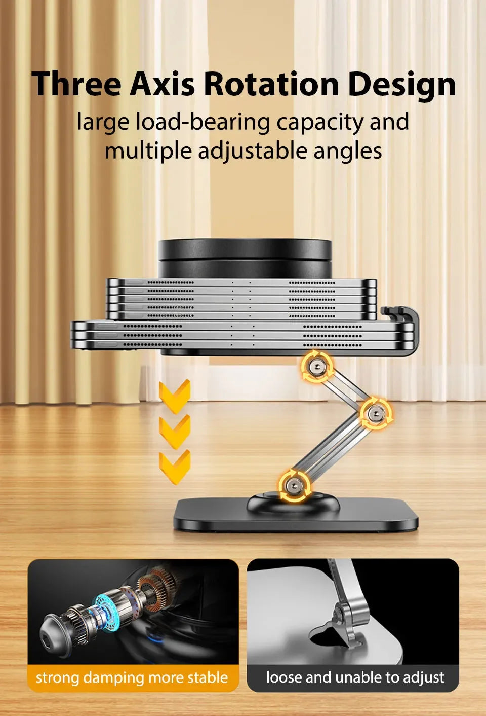 Tablet Holder Carbon Steel Stand with 360° Rotation Adjustable Stand For iPad Pro Air Mini Mobile Phone Desk Bracket 4-15 Inch