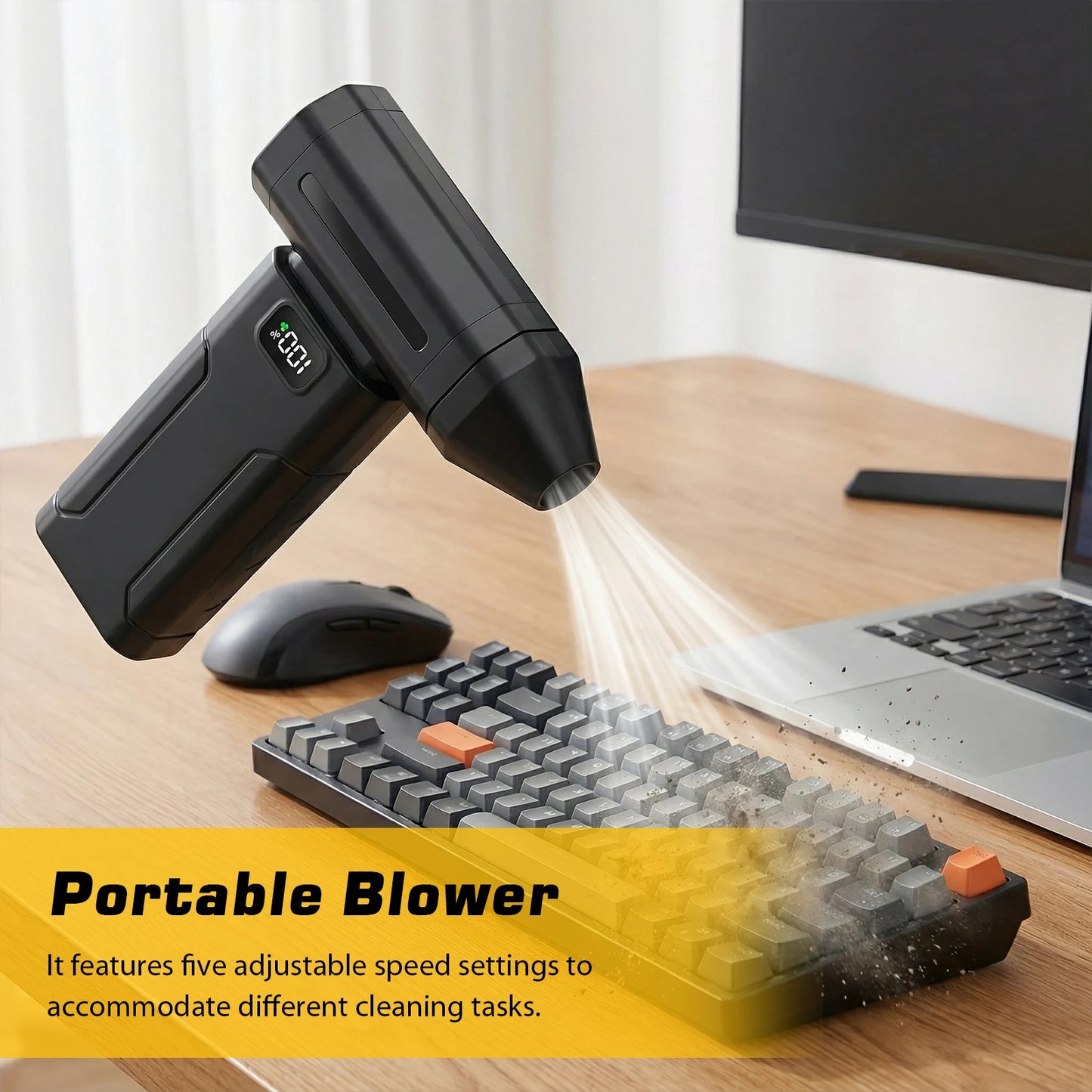  Compressed Air Duster 5-Speed Handheld Portable Dust Blower Electric Dryer Screen Display Rechargeable 100000RPM Powerful Tool