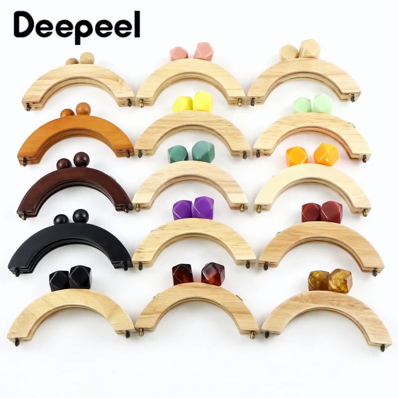 1Pc 14cm Mini Wooden Bag Handle Colored Beads Purse Frame Kiss Clasp Wallet Clourse Clip DIY Handmade Bracket Bags Accessories