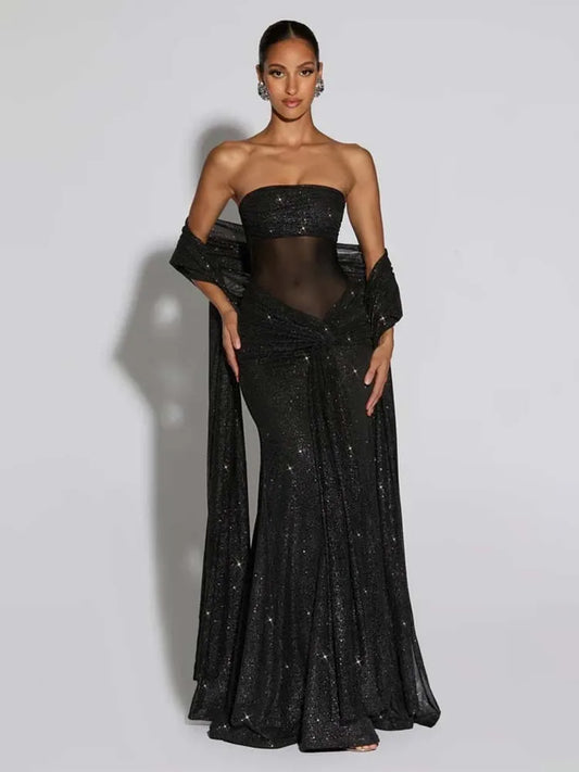 Townlike Slim Bodycon A-line Maxi Long Dress Women 2025 Summer Dress Ribbon Sparkle Glitter Nightclub Sexy Party Dresses