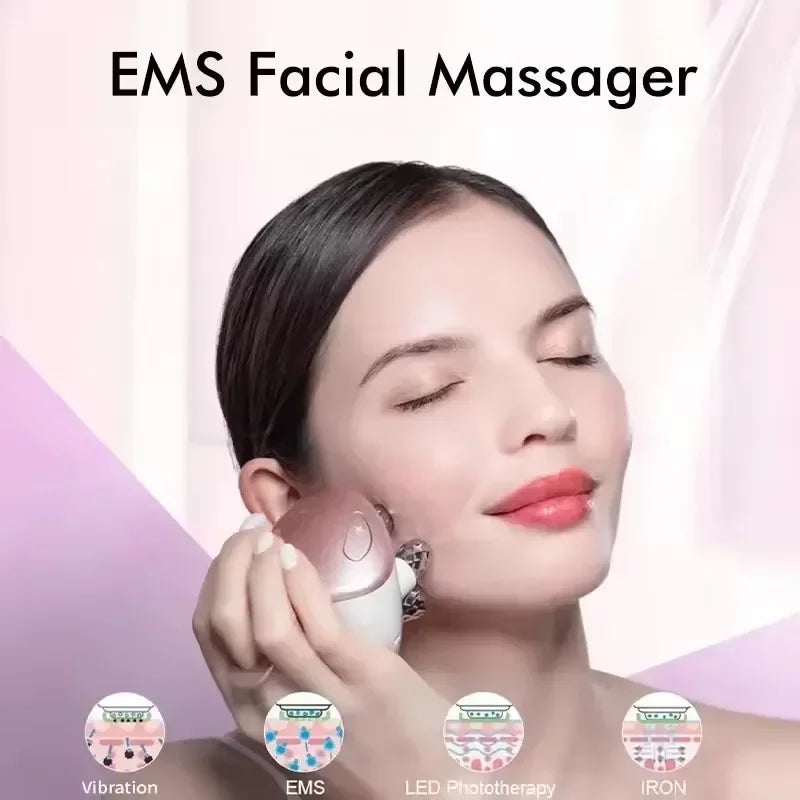 4D Massage Head Home Use Facial Device EMS 5 in 1 Facial Massager Promote Face Cream Absorption 5 Light Color Modes Beauty Tools