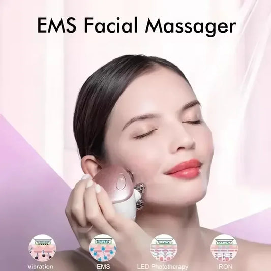 4D Massage Head Home Use Facial Device EMS 5 in 1 Facial Massager Promote Face Cream Absorption 5 Light Color Modes Beauty Tools