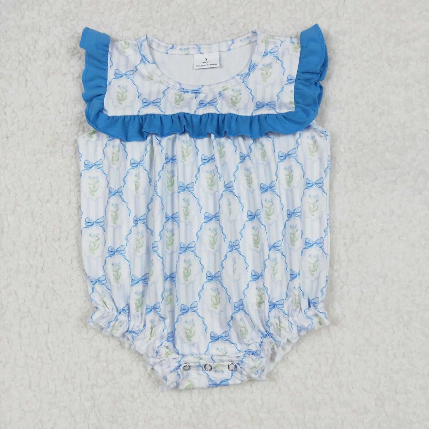 4.14y NEW stock baby girls summer romper wholesale boutique embroidery pattern floral flowers purple flying sleeves onesie
