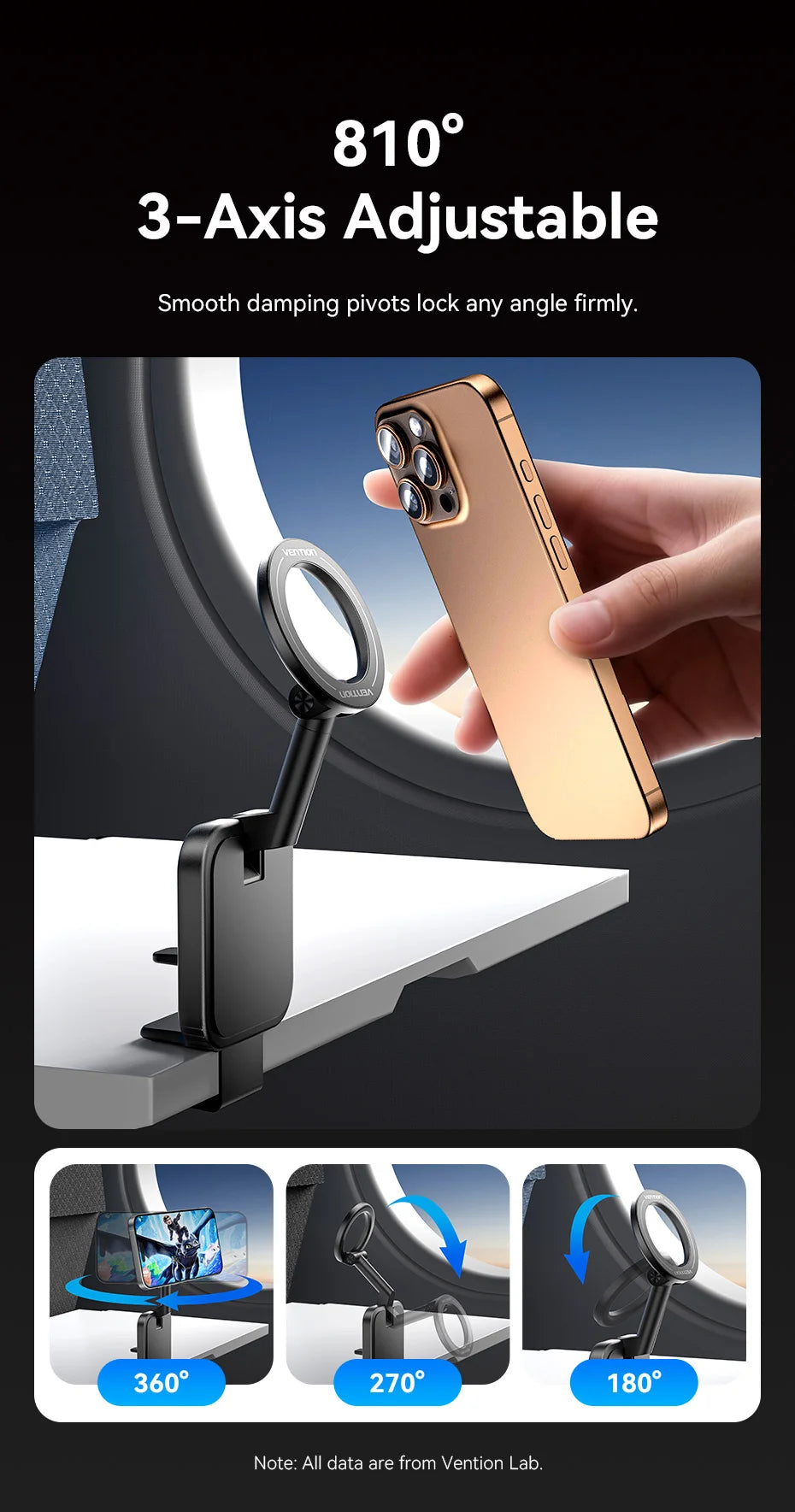 Vention Magnetic Phone Holder Desktop Hands-Free Detachable Airplane Car Travel Essentials Flexible Phone Mount For iPhone 17 16