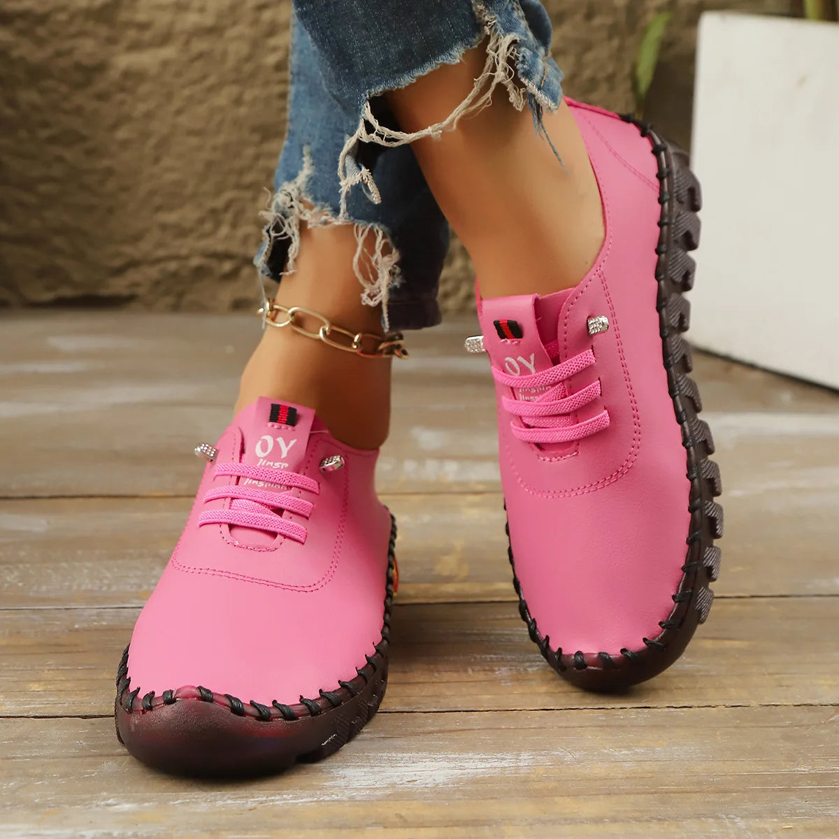 Casual Hand Sewn Women's Single Shoes Soft Bottom Cow Tendon Autumn New Style Comfortable Breathable Wear Resistant Mom Shoes
