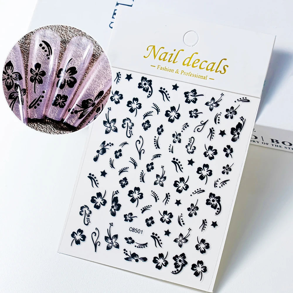 1Pc 3D Lavendar Flowers Stickers for Nails Spring Sakura Floral Leaves Self-Adhesive Sliders Decals Art Manicure for Decoration