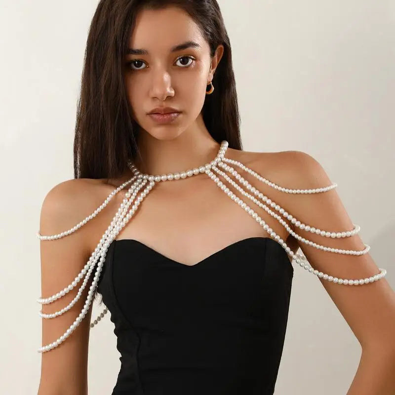 Bridal Tassel Imitation Pearl Shoulder Chain Necklace Elegant Cheongsam Dress Shawl Wedding Jewelry Accessories Gift For Women