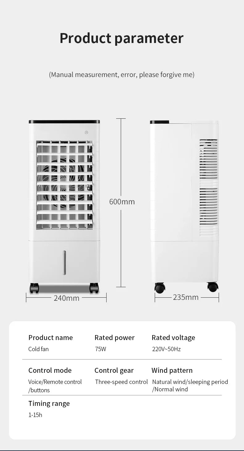 Portable Air Conditioner Fan Intelligent Cooling Fan with Remote Control Wide-angle Air Supply Ice Crystal for Home Use