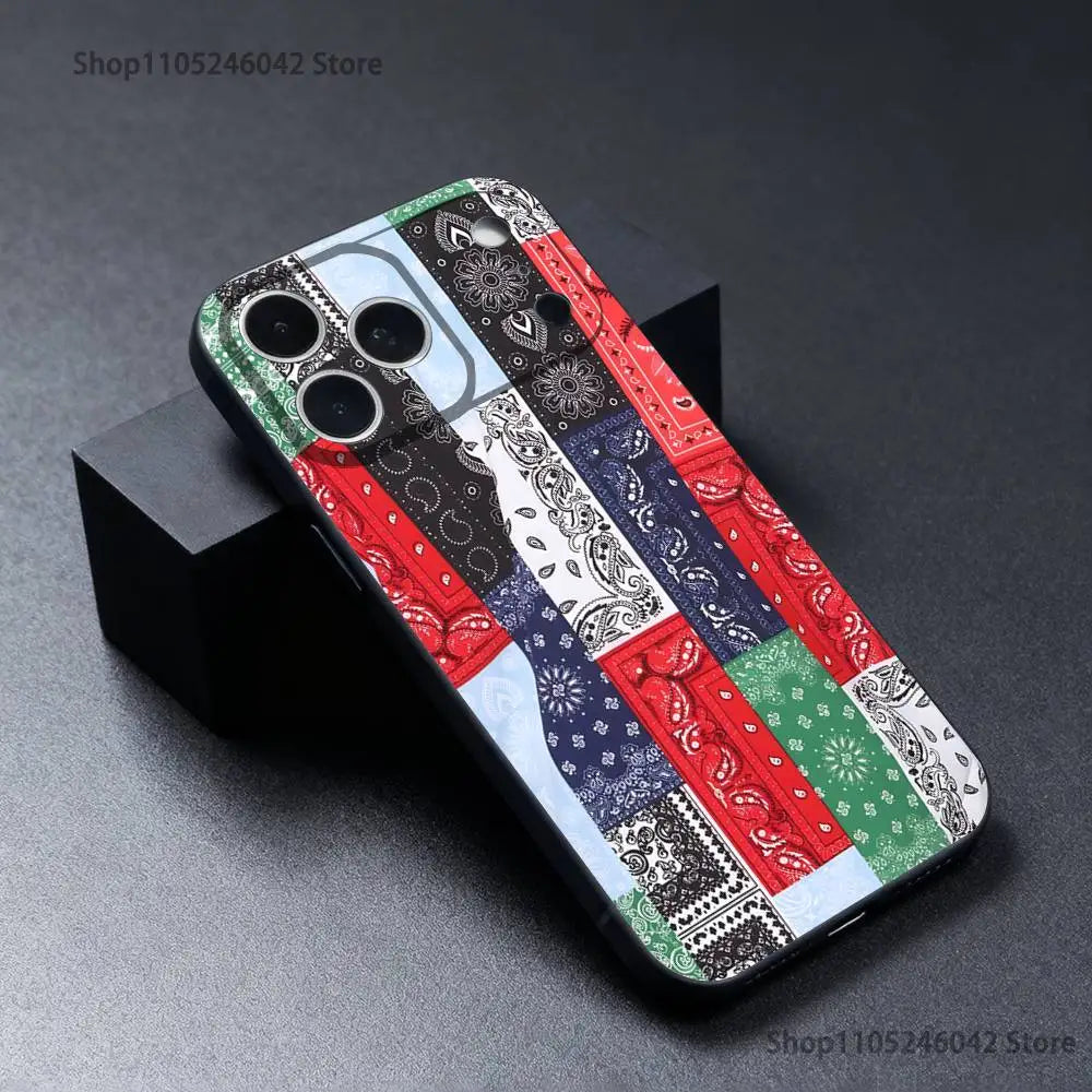 Bandana Pattern Phone Case For iPhone 17,16,15,14,13,12,11,Pro,XS,Max,XR,Plus,E,SE4,Mini Black Soft Cover