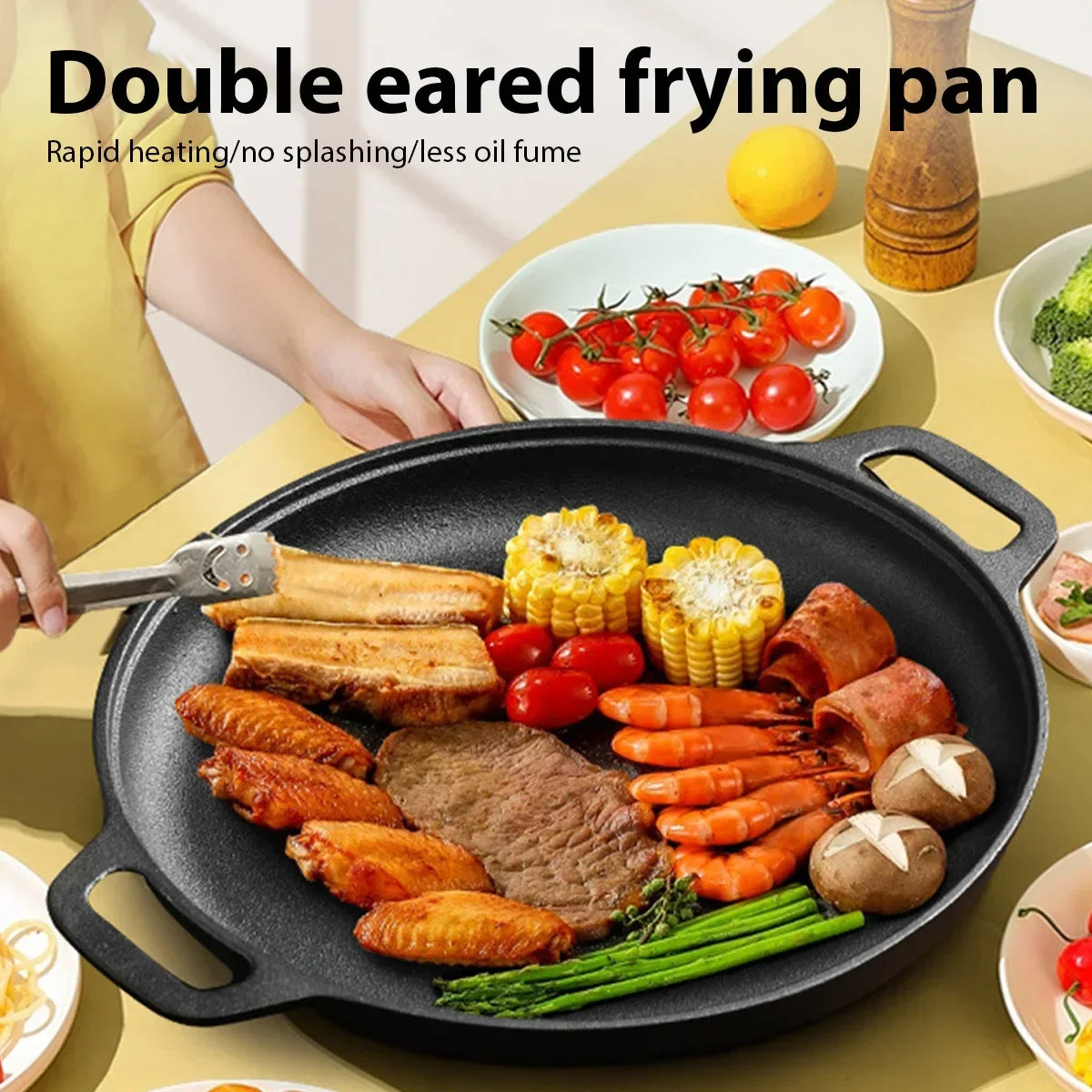 Healthy Cast Iron Cooking Skillet Non Stick Fry Pan Perfect For Steak Omelette Pizza Home Kitchen & Outdoor Camping Grilling