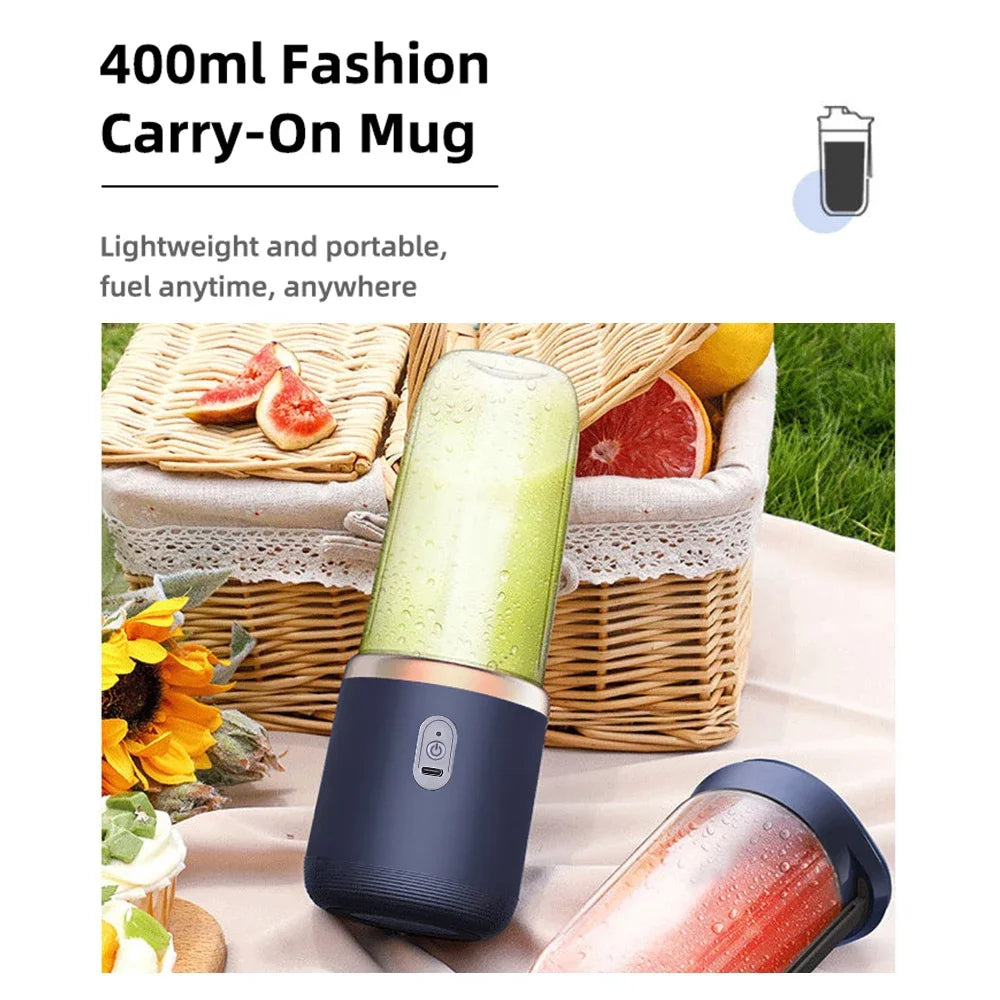 400ML Portable Electric Juicer 2 Cup Home Mini Multifunctional Wireless Blender USB Rechargeable Small Juice Cup Mixer Machine