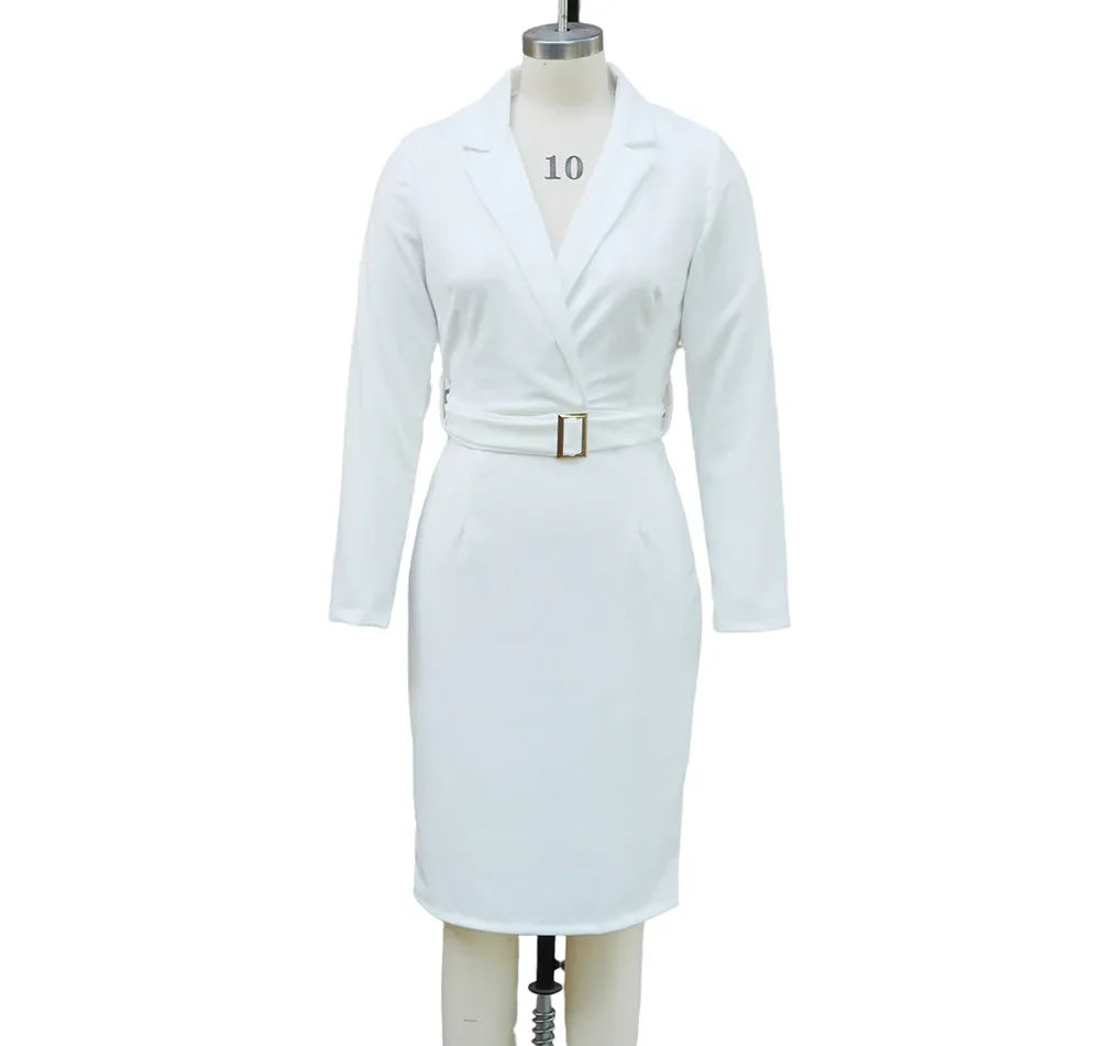 Elegant Office Dress High Waist Suit Collar Belted Style Autumn New Arrival Women's Fashionable Gown by None( AE Stock)