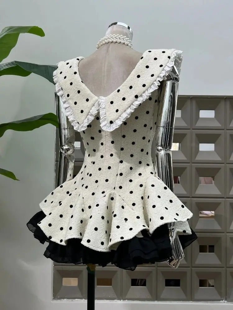 Women's Sexy A Line Lace Edge Polka Dot Fashion Round Neck Bow Short Mini Dresses Birthday Party Dinner Evening Cocktail Dress