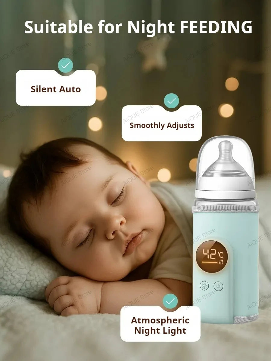 AiQUE USB 35-55℃ Baby Feeding Bottle Warmer Smart Temperature Control  Screen Newborn Baby Bottle Warmer Night Light