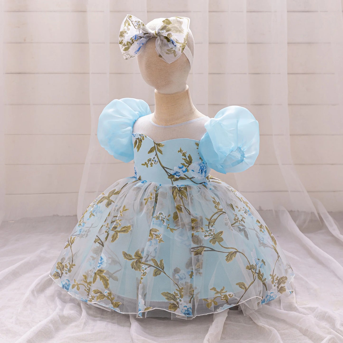 Baby Girl 2pcs Floral Wedding Party Dress Toddler Tulle Princess Gown Girls Summer Holiday Dresses Infant 1st Birthday Costumes