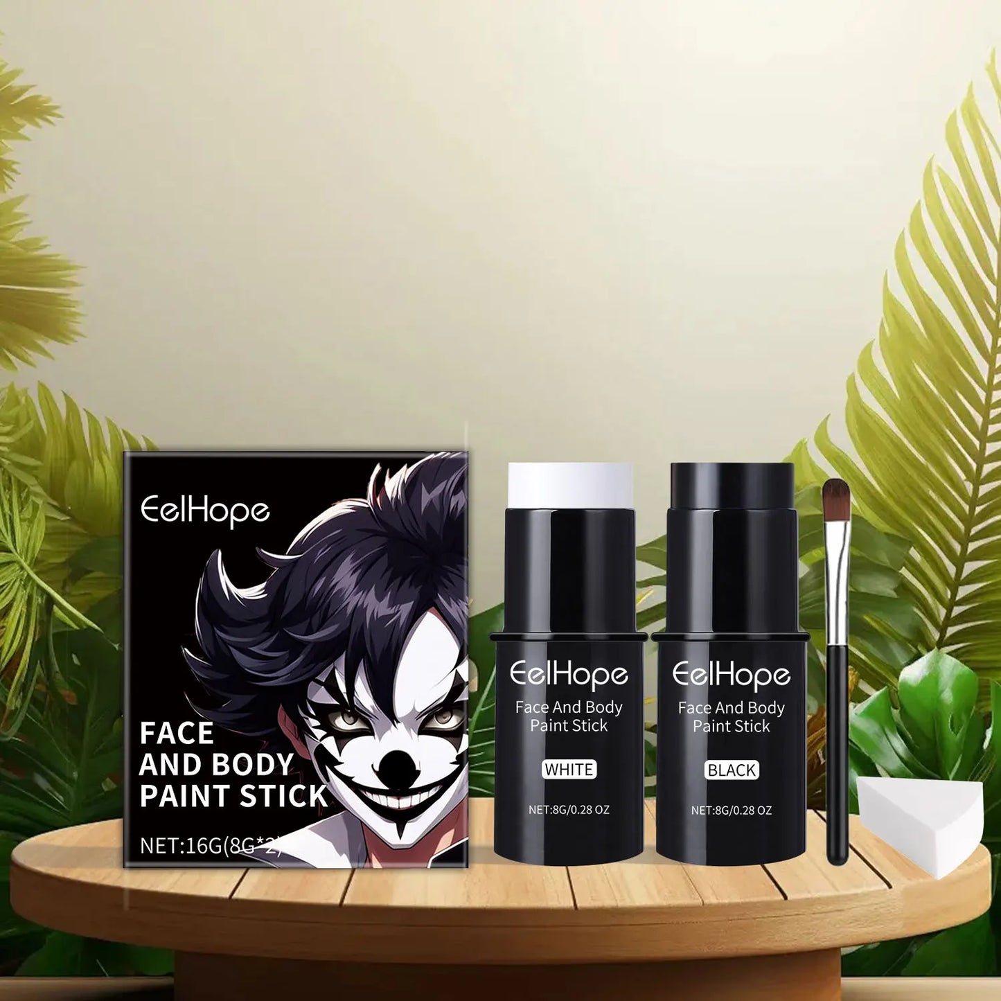 Halloween Black White Face Body Paint Kit Full Coverage Lighweight Foundation Clown Joker Makeup Festive Makeup Accessories Set