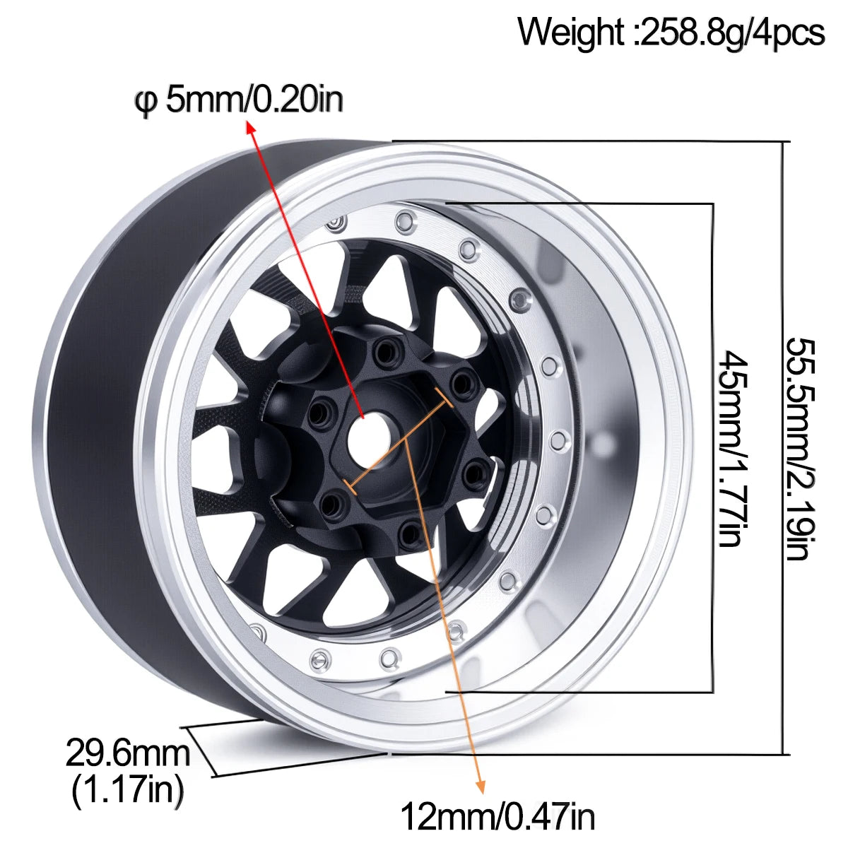 4Pcs 1.9 Aluminum Beadlock Wheel Rims Adjustable Offset 12mm Hex for 1/10 RC Crawler Car TRX4 TRX6 SCX10 90046 GEN7 8 D90 Parts