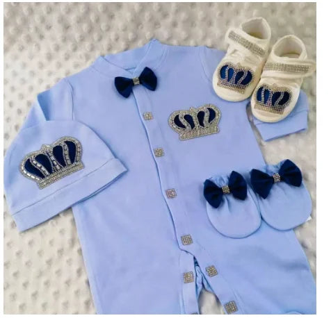 Dollbling Butterfly Jewelry Crown Gift Clothing Sets Welcome Home Lace Baby Rompers Mittens Bonnet Pajamas Outfit 4pcs Layette