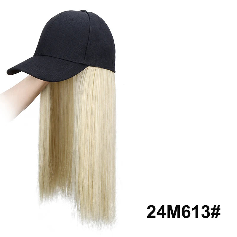 18Inch Synthetic Hat Wig Long Straight Hair Baseball Cap Hair Extension Adjustable for Women Daily Use