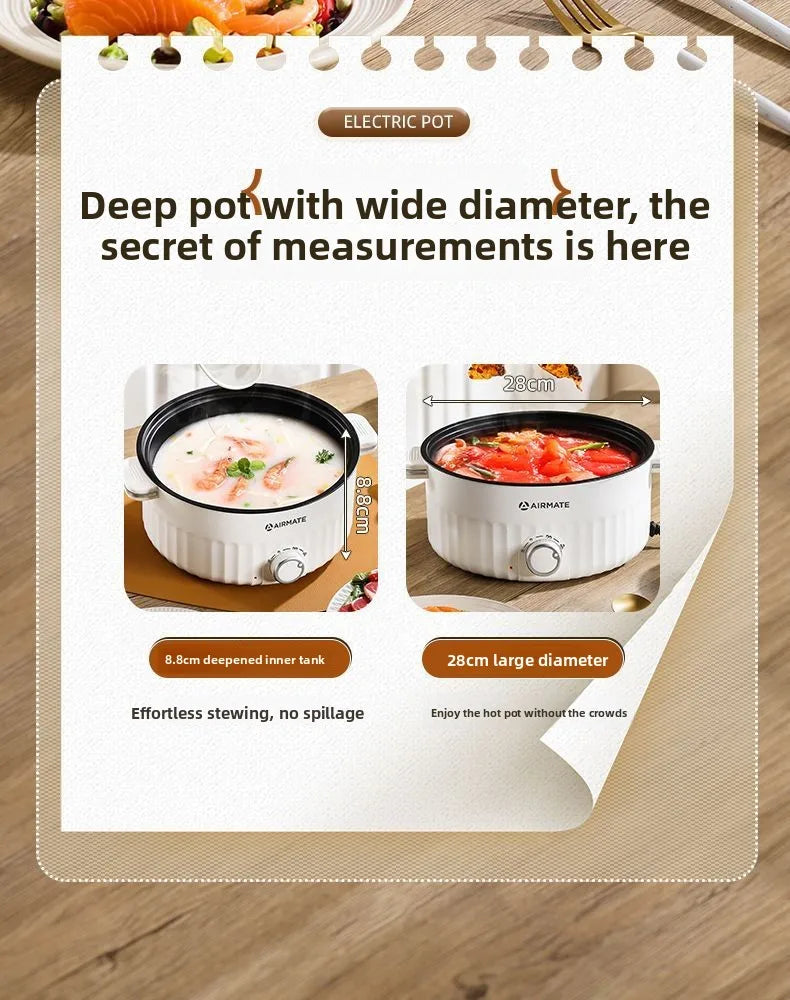 Airmate Electric Cooker Multifunctional Steaming Boiling Frying Pot for Home Dormitory Noodle Cooking Hot Pot
