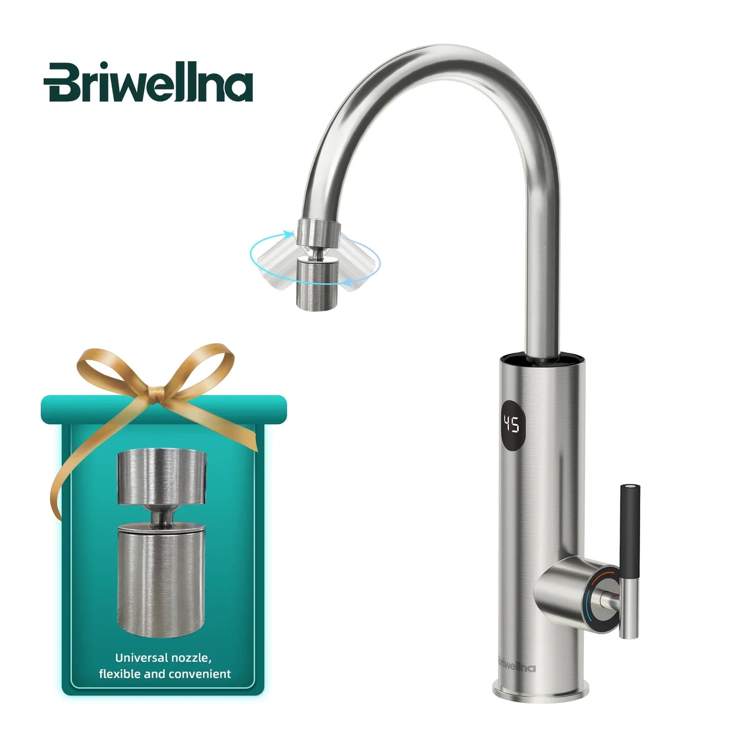 Briwellna Electric Water Heater Hot Water Faucet 2 in 1 Basin Tap Tankless Geyser 220V Instant Water Heater Faucet For Home