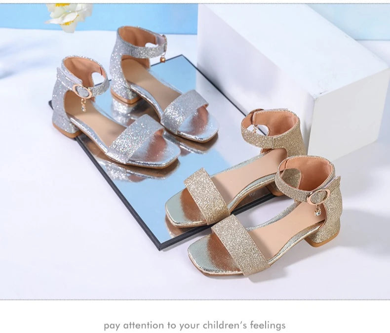 Fashion Children's Summer Sandals Sequins Simple Girls Causal Princess Low-heel Dress Shoes Wedding Party Kids High-top Sandals