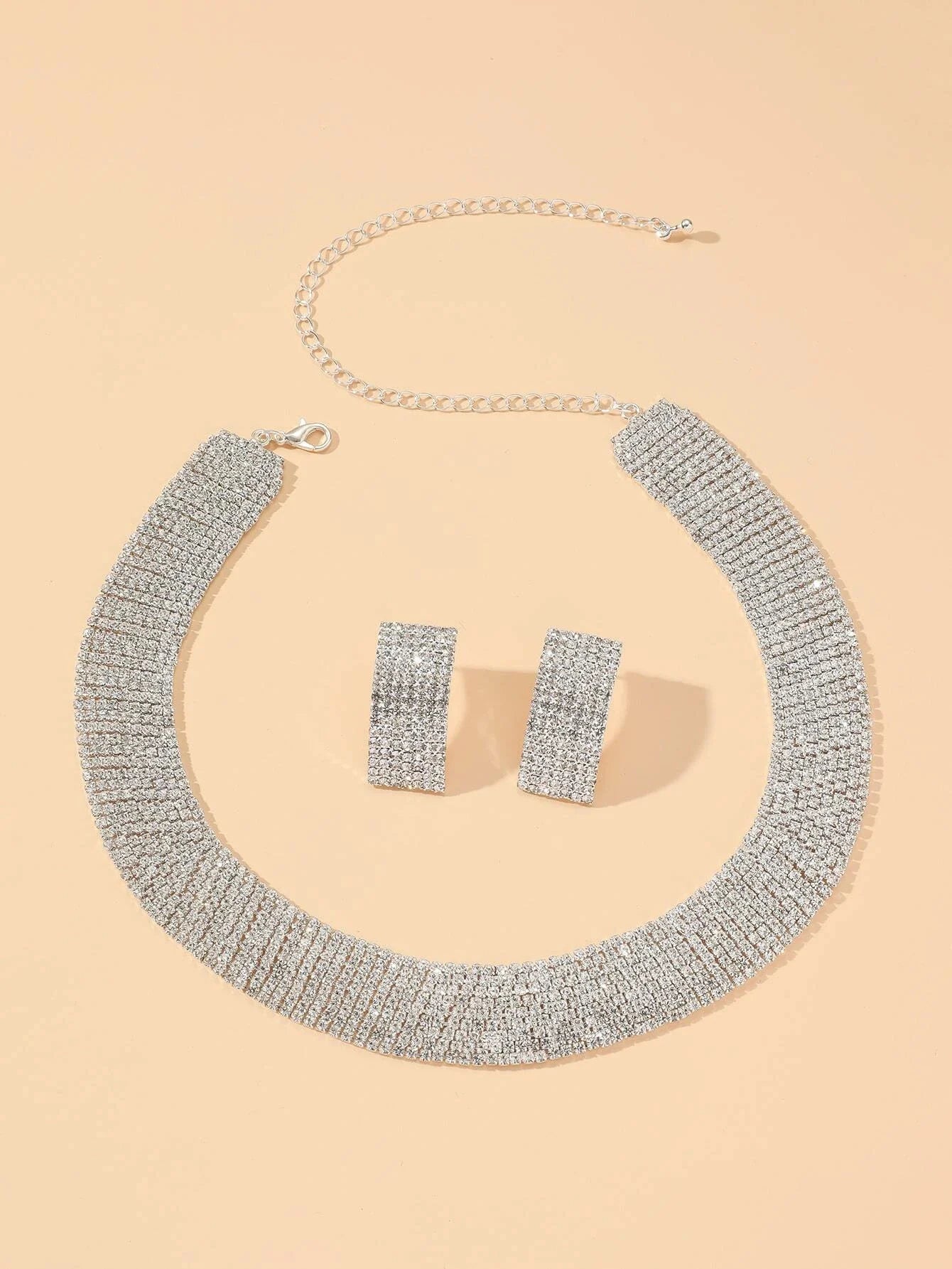 3pcs Women's Jewelry Set Rhinestone Earrings Necklace New Wedding Party Luxury Fashion Accessories-4068