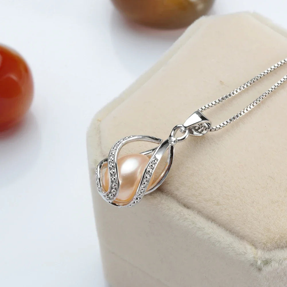 100% Natural Freshwater Pearl Cage Pendant for Women 925 sterling Silver White Pearl Pendant Necklace Jewelry with 45 Chain