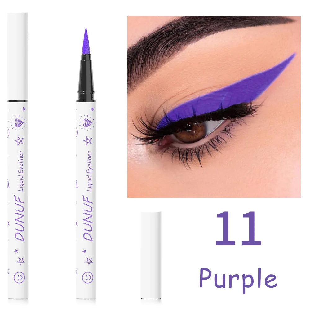 DUNUF New 12 Color Ultra-fine Matte Colorful Liquid Eyeliner Pencil Waterproof Lasting Makeup Eye Liner Pen Black Brown Cosmetic